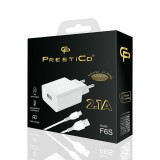 Tinklo įkroviklis 220V 5V 2.1A USB + USB C 1m baltas (white) F6S Prestico 